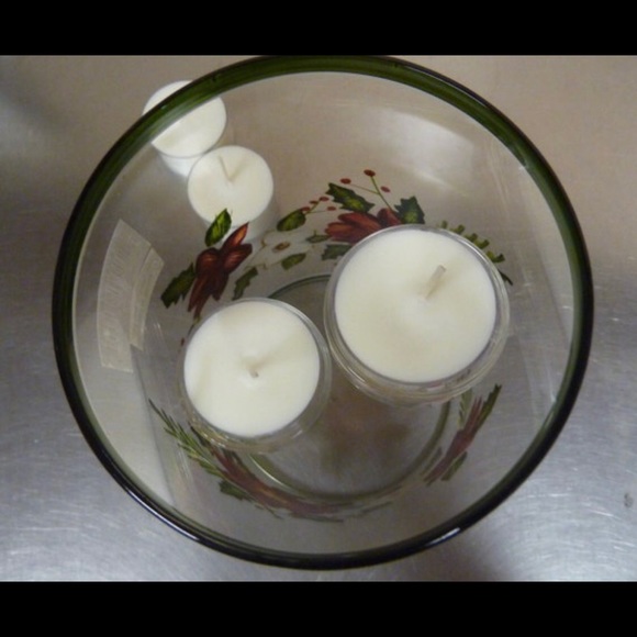 🎄SALE Poinsettia Glass Hurricane Double Hanging Tealight Candle Holder 6" high - Picture 8 of 11